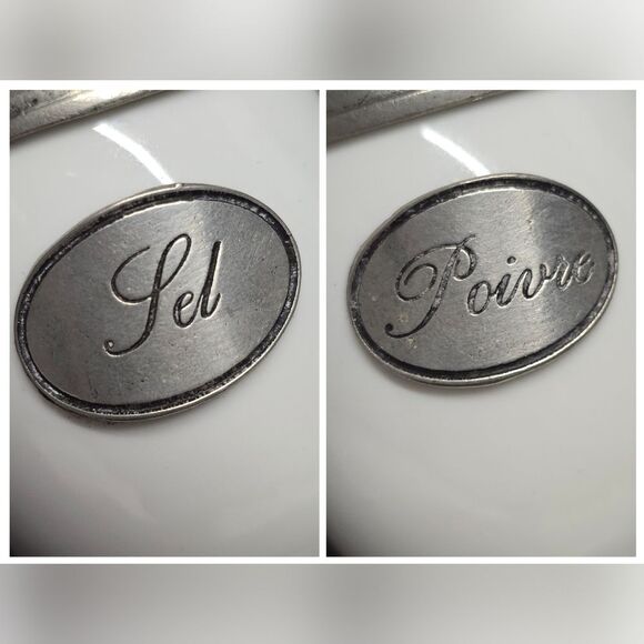 NOT FOR SALE Vintage Etain France Pewter And Porcelain Salt And Pepper Shakers - Picture 2 of 8